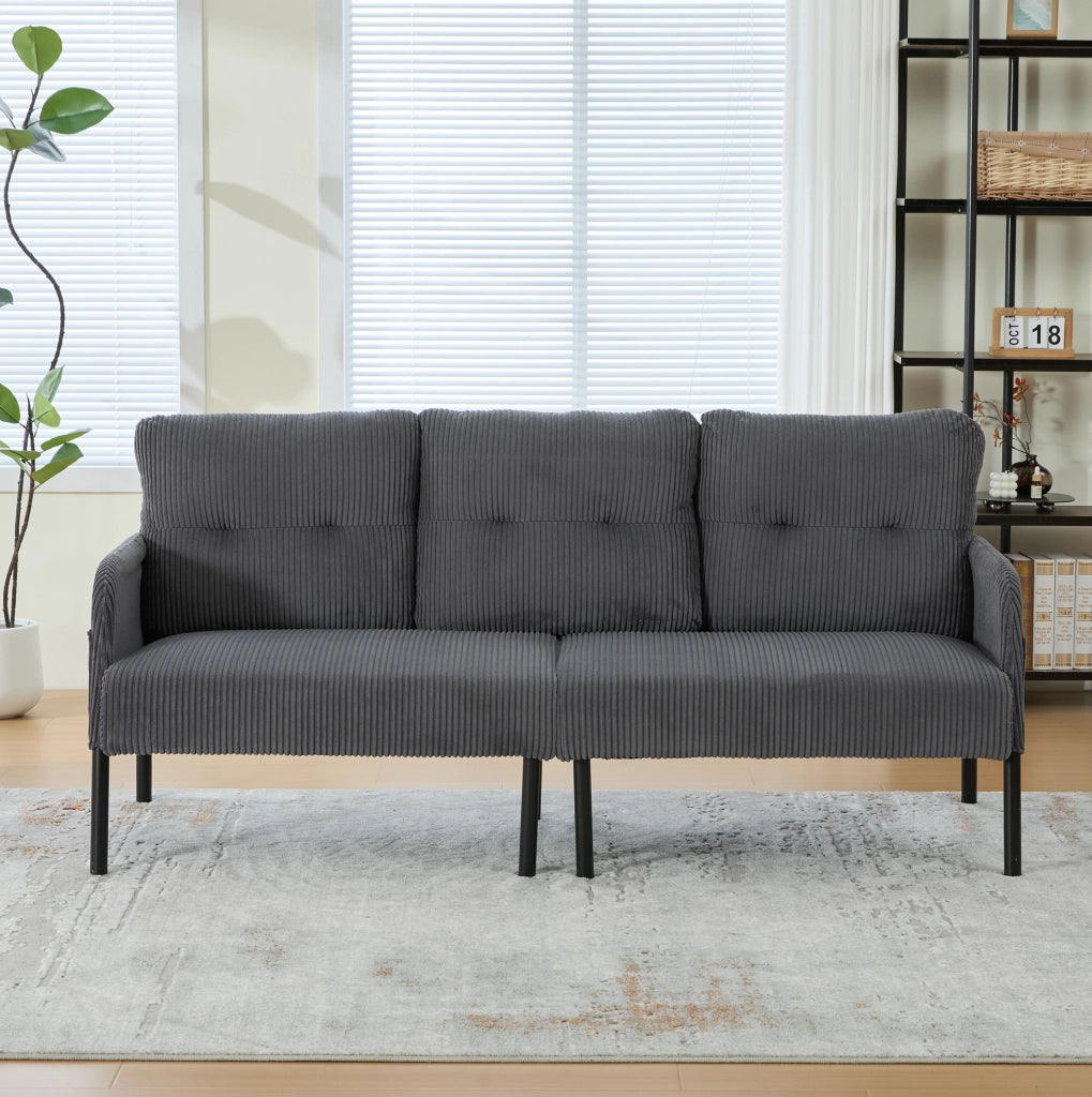 Divano a 3 posti in corduroy grigio 171x72x80 cm con tasca laterale e struttura in metallo