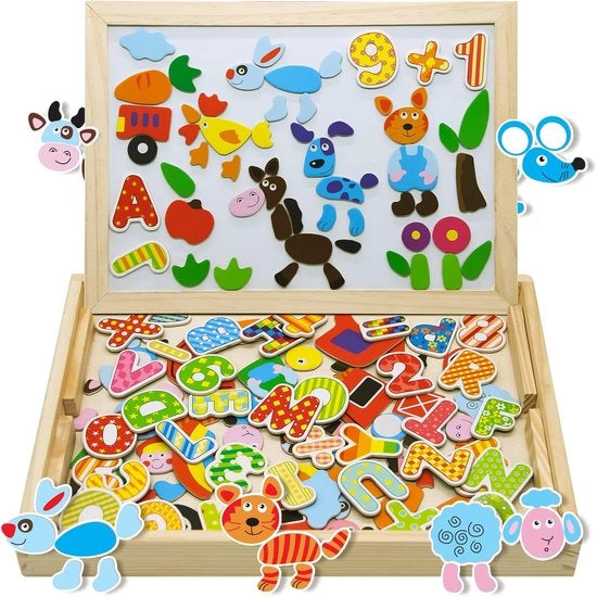 Puzzle e Tavola di Disegno Magnetica in Legno per Bambini
