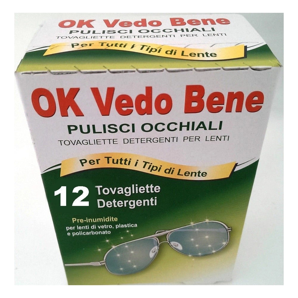 Trade Shop - 12 Tovagliette Detergenti Per Lenti Pulisci Occhiali Salviette Ok Vedo Bene -