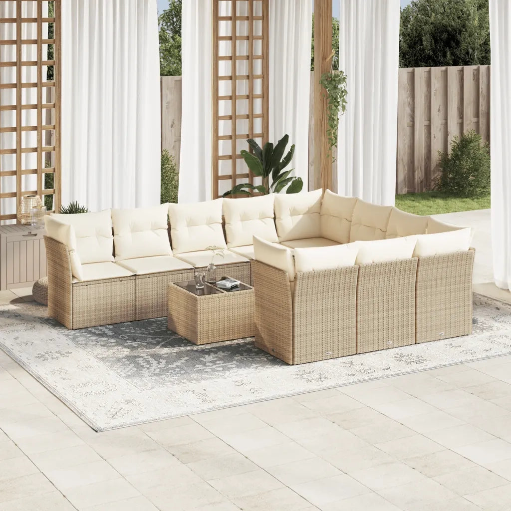 Set Divani da Giardino 11 pz con Cuscini Beige in Polyrattan 3218228
