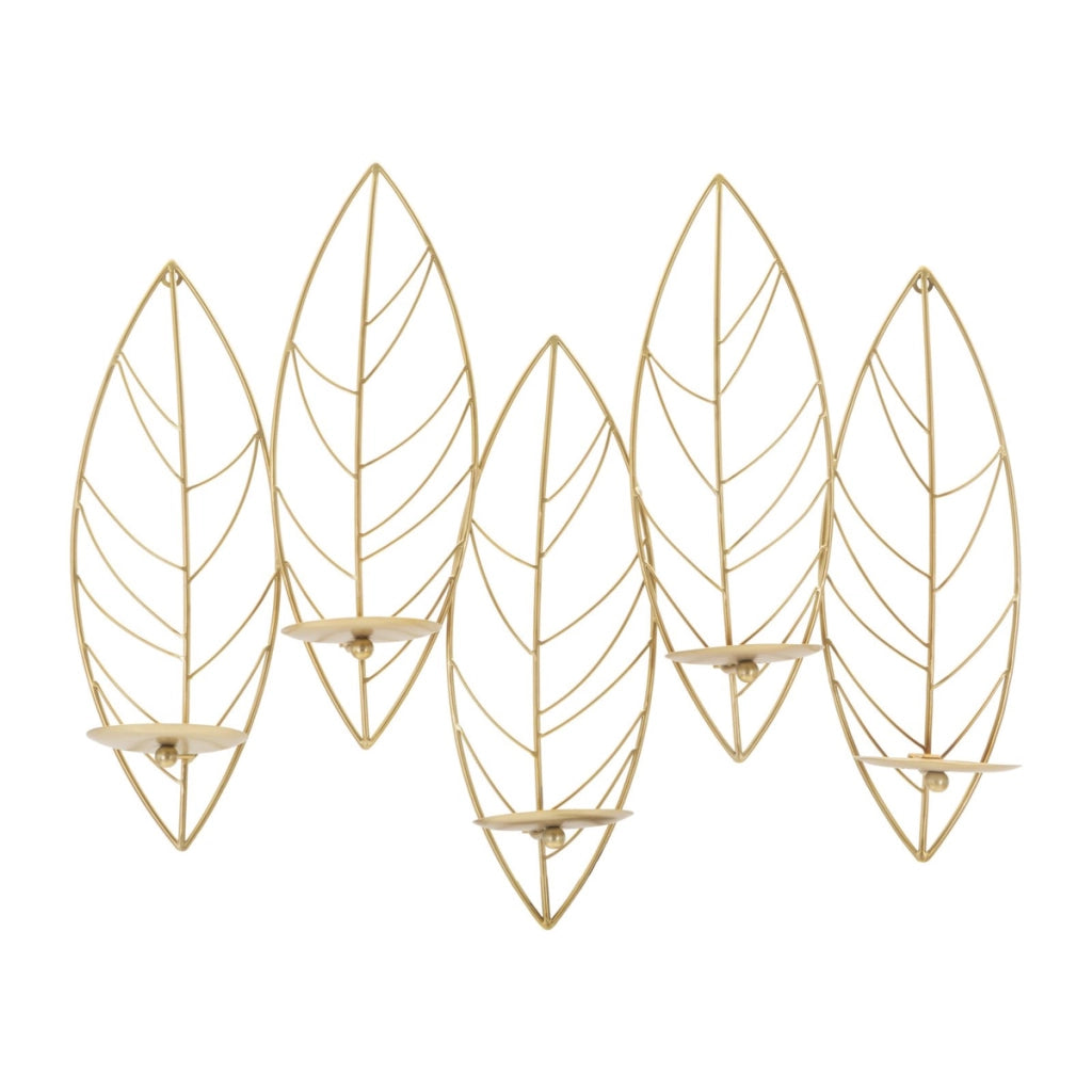 Portacandele da muro Leaf in ferro dorato CM 66x14x56