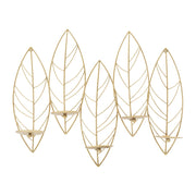 Portacandele da muro Leaf in ferro dorato CM 66x14x56
