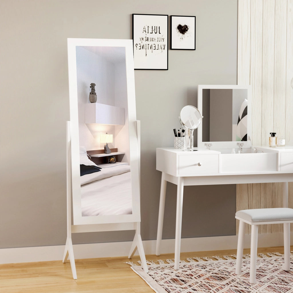 Specchio a Figura Intera con 4 Gambe e Angolazione Regolabile. in Legno e Vetro. 47x46x148 cm. Bianco