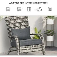 Sedia da Giardino Adironrack con Braccioli, in Rattan e Acciaio, 64x80x90 cm, Grigio