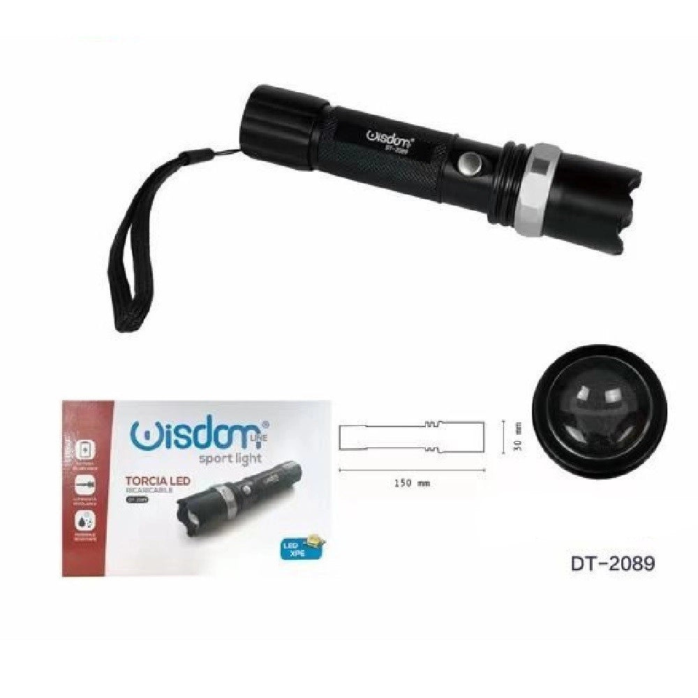 Trade Shop - Torcia Led Cree T6 Ricaricabile Usb Auto Luminosita Regolabile Resistente Dt-2089 -