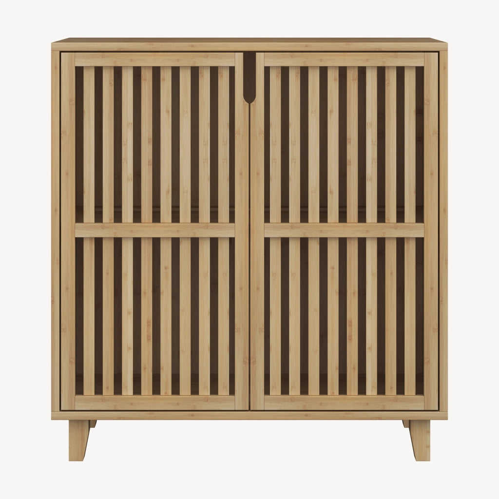 Mobile Contenitore Multifunzionale Sirgerg a 2 Ante 77 x 72 x 33 cm in Bambù Naturale [en.casa]