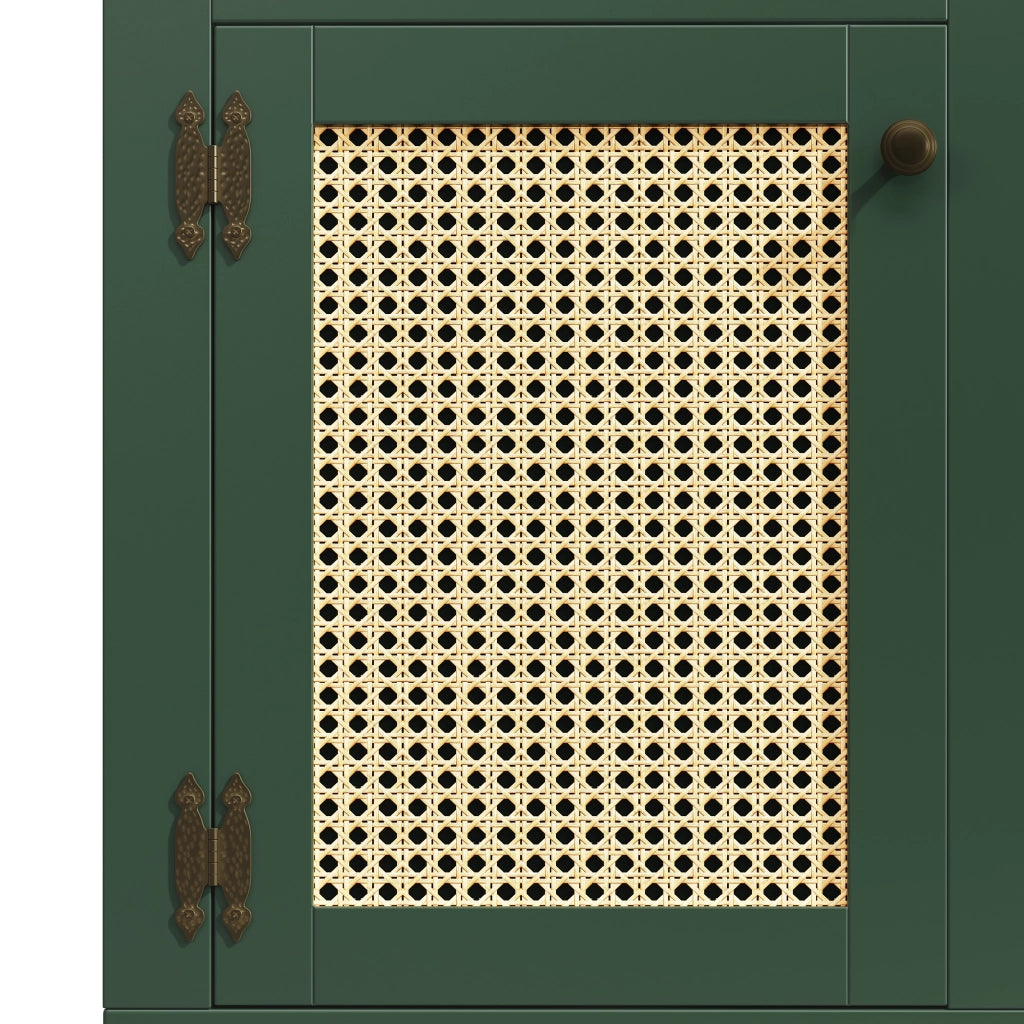 Mobile alto multifunzione in MDF con ante in PE rattan, sistema luci USB opzionale, 120x40x180 cm, Verde Antico