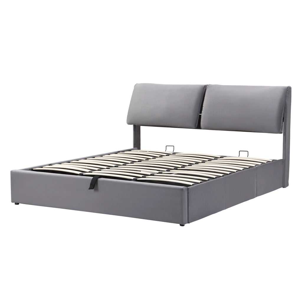 Letto Contenitore 180x200 cm; Letto Matrimoniale - 3 Cassetti e Testiera Regolabile - in Velluto Grigio