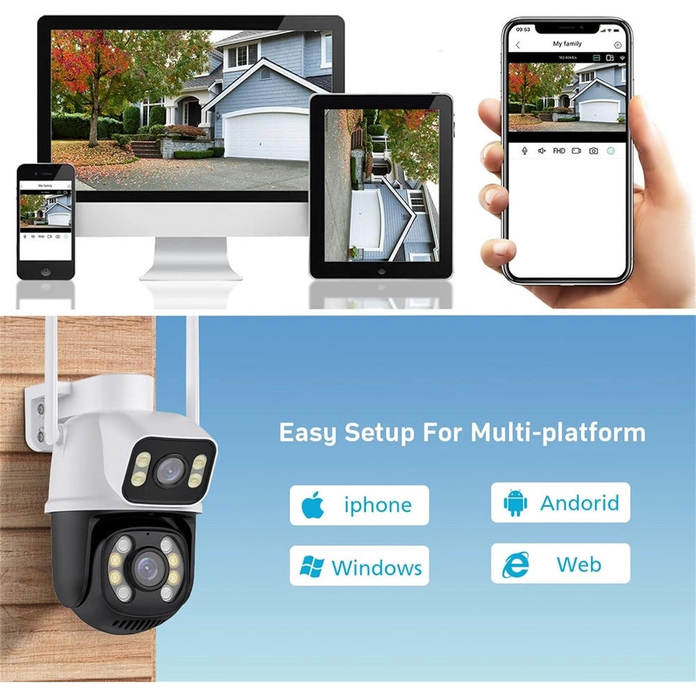Trade Shop - Telecamera Di Sicurezza Dual Lens Dual Screen Wifi Doppia Camera Impermeabile Sorveglianza -