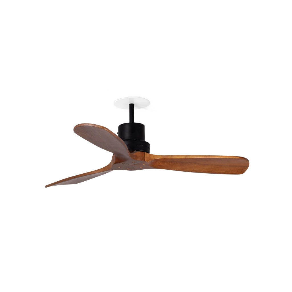 FARO Ventilatore a soffitto da incasso DC Ø1070 mm, 6 velocità, funzione inversa, per soffitti inclinati, pale finitura noce, Nero Opaco, Acciaio FARO-33517DCR