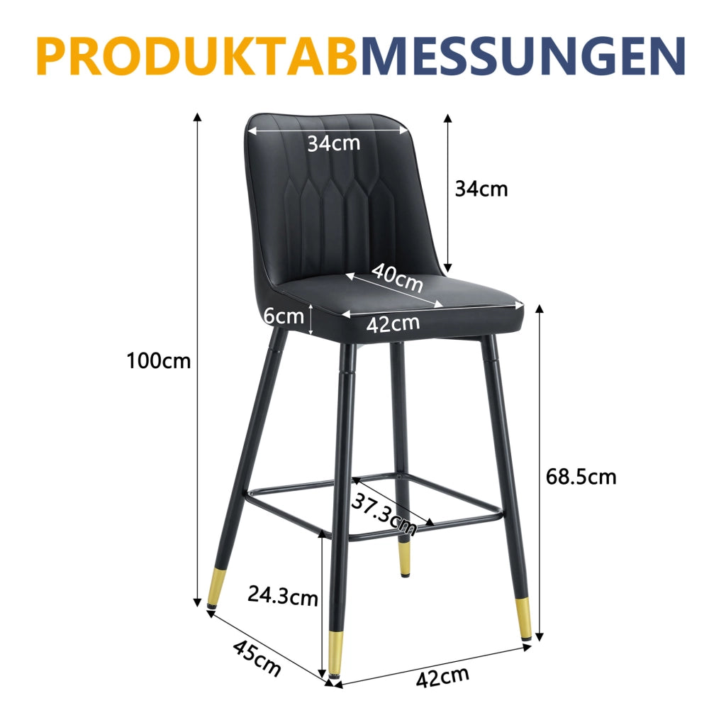 Set di 2 sgabelli da bar neri in PU con schienale, 100 cm