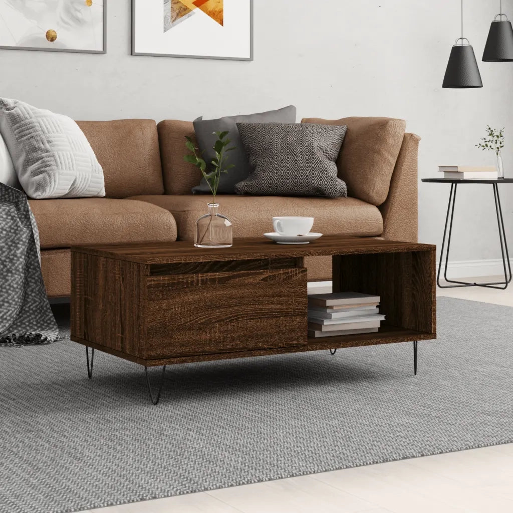 Tavolino da salotto | Tavolino da caff¨¨ | Tavolino da Soggiorno Rovere Marrone 90x50x36,5 cm in Multistrato