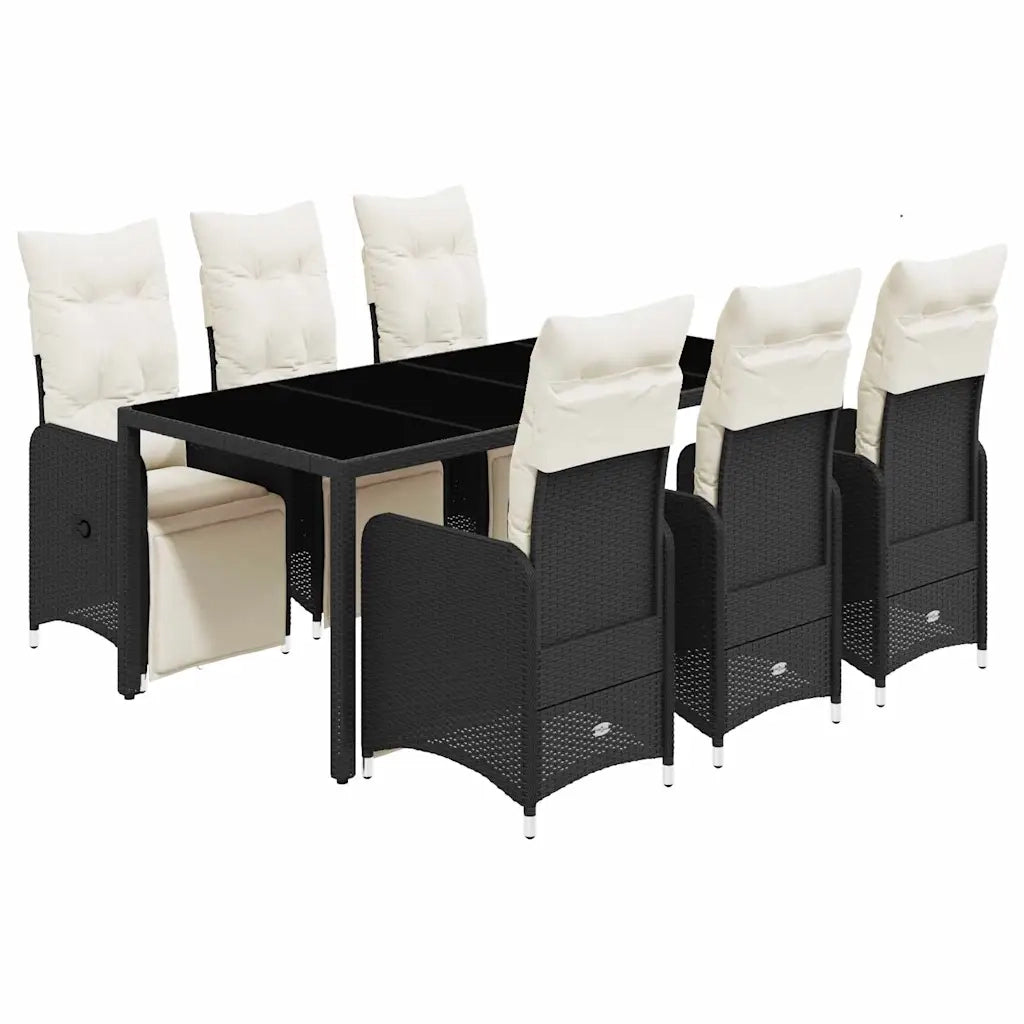 Set da BistrÃ² da Giardino 7 pz con Cuscini Nero in Polyrattan