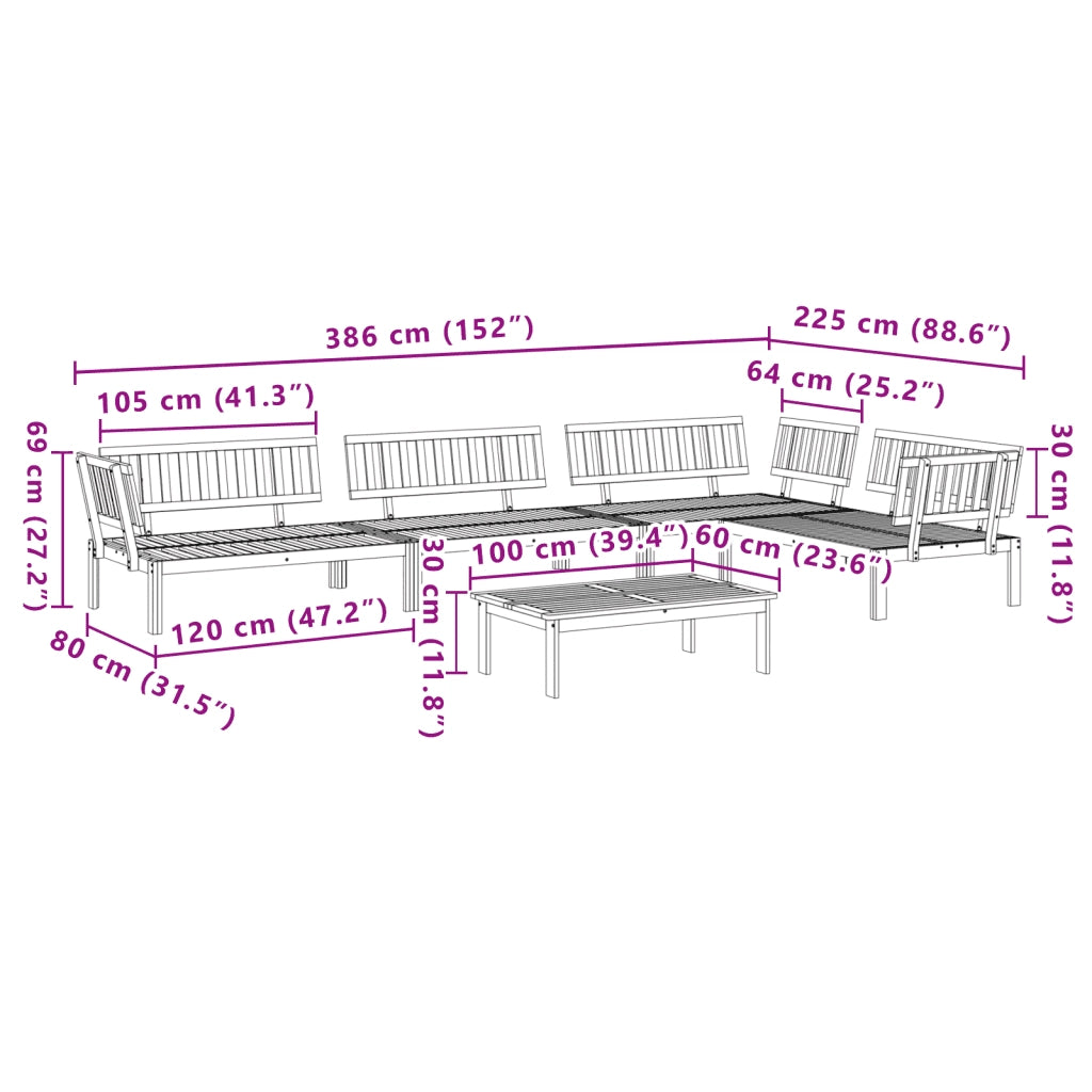 Set Divano Pallet da Giardino 5 pz in Legno Massello di Acacia 3209442