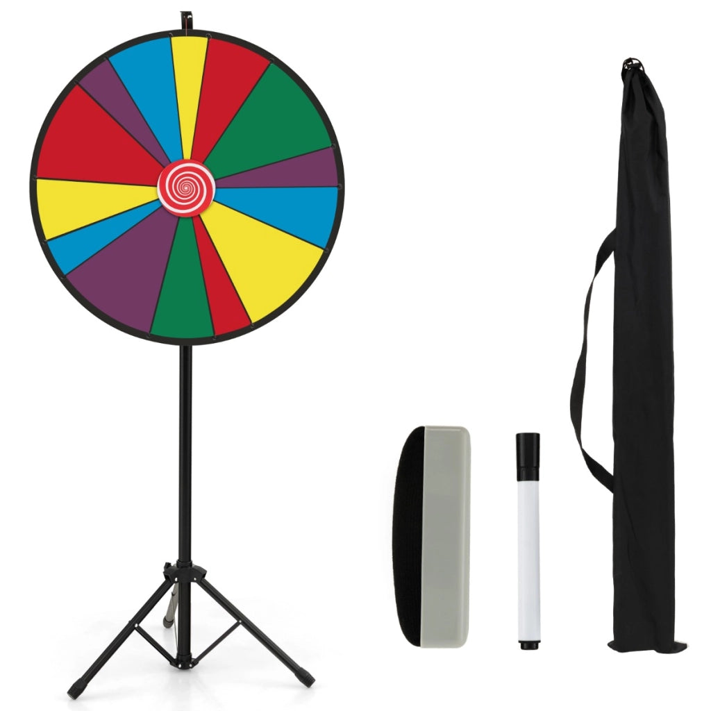 Ruota della fortuna regolabile in altezza con supporto e pennarello cancellabile, Ruota dei premi da 76cm-Stanza dei giochi