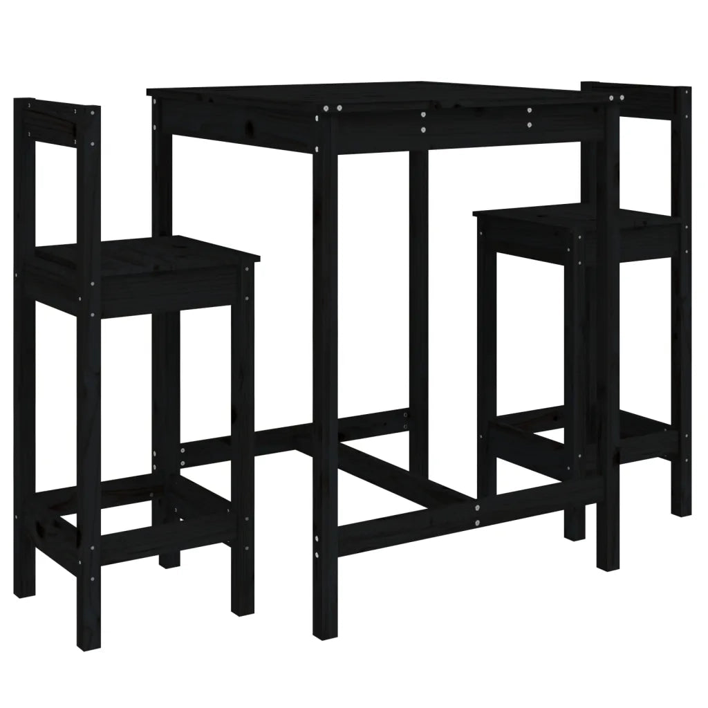 Set Bar da Giardino 3 pz | Set Salotto da Giardino Nero in Legno Massello di Pino