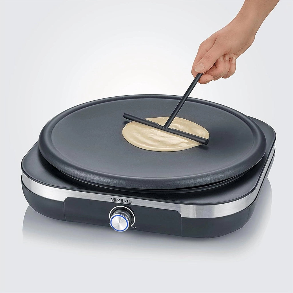 Severin cm 2199 crepiera elettrica xxl, crepes maker con temperatura regolabile, piastra antiaderente removibile e spatola giracrepes inclusa, utile anche come piastra per pancake