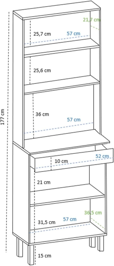 Comò da cucina CINA 60 CM 2 ante + cassetto look nero e faggio