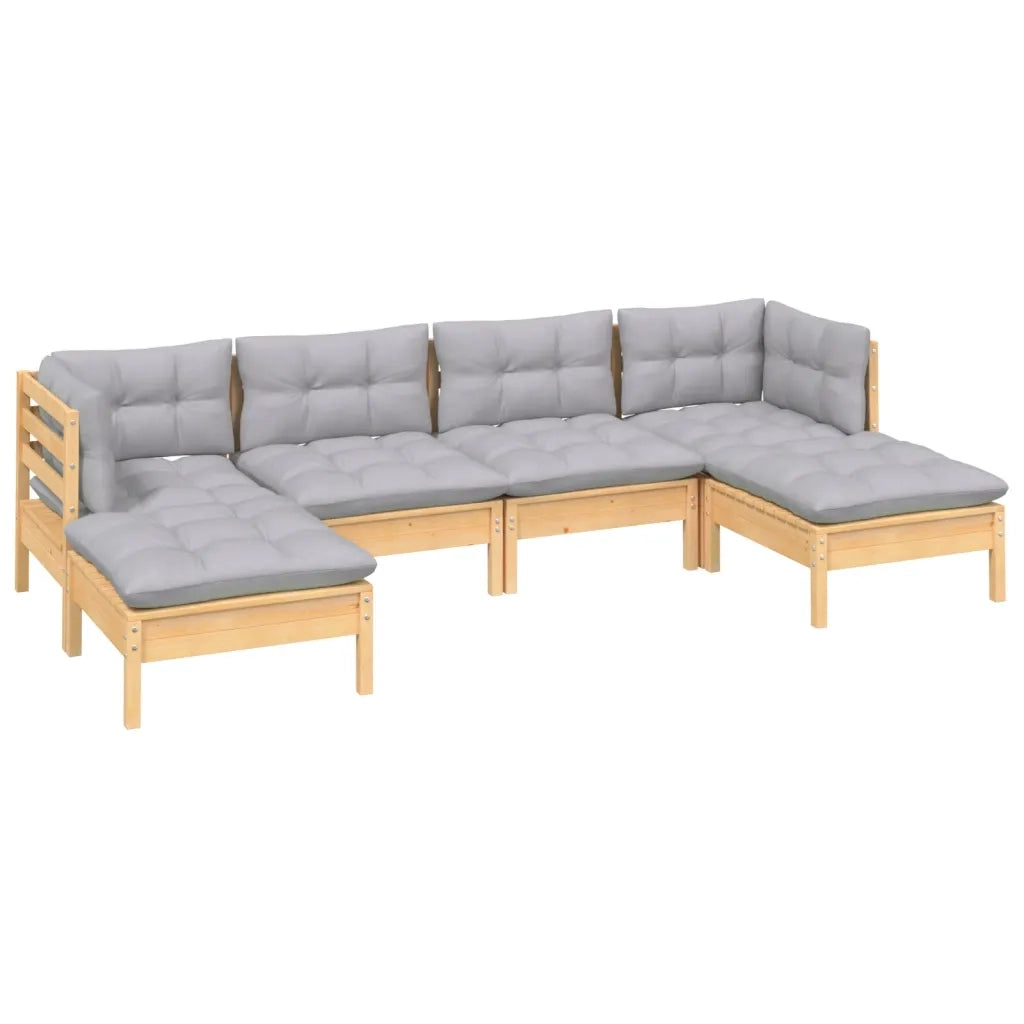 Set Divani da Giardino 6 pz con Cuscini Grigi Massello di Pino 3097078