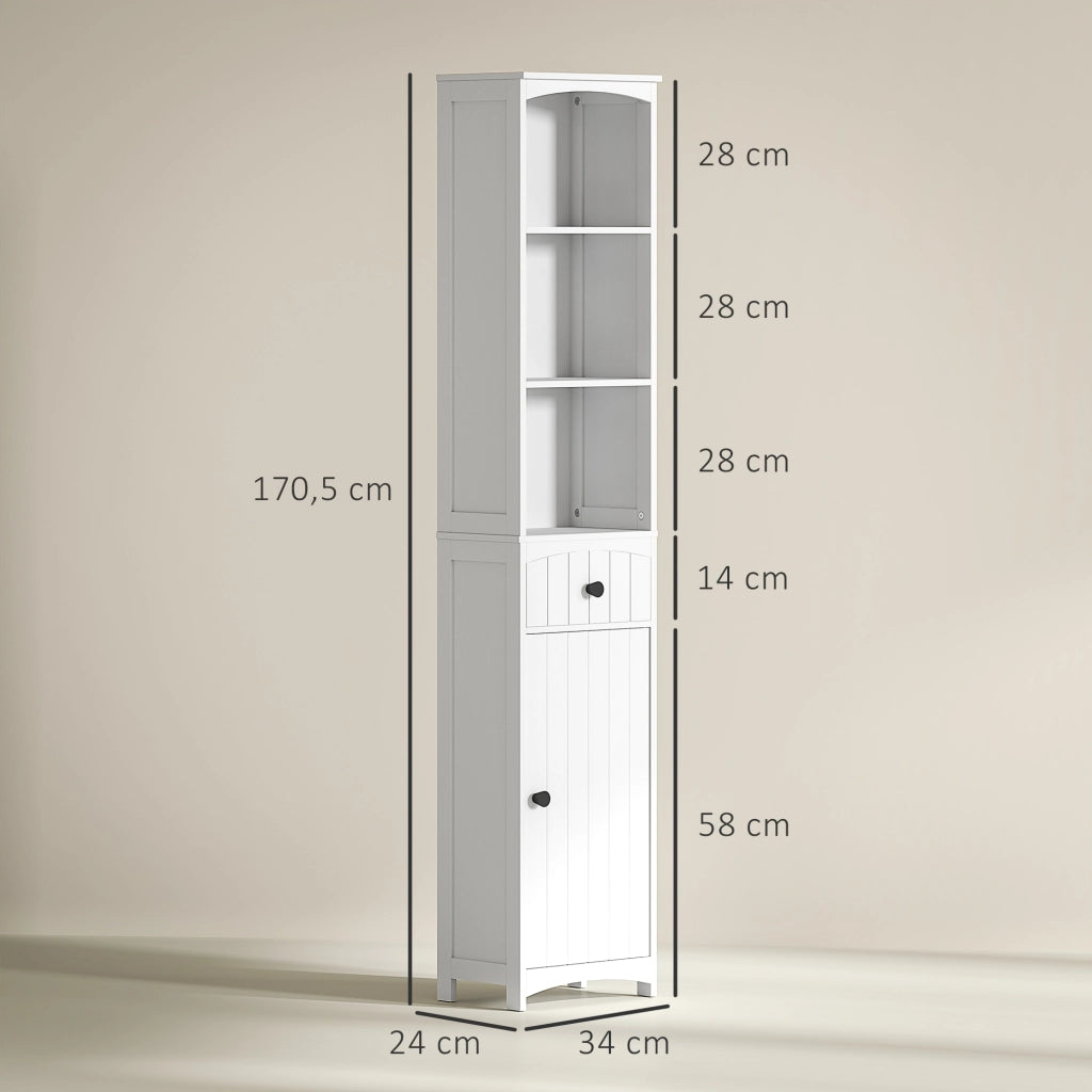 Mobile bagno alto salvaspazio con 1 cassetto, 1 vano chiuso e 3 ripiani, bianco