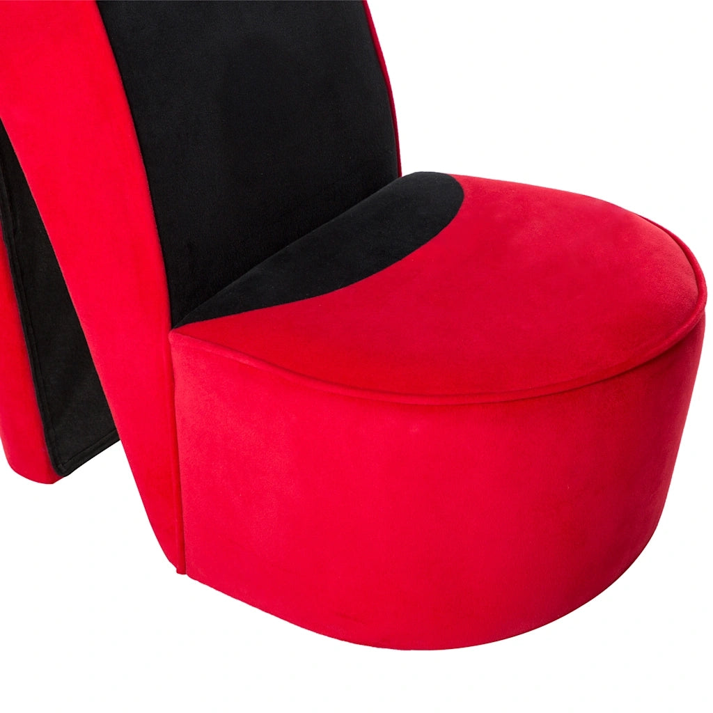 Poltrona | Sedia Relax a Forma di Scarpa con Tacco Alto in Velluto Rosso