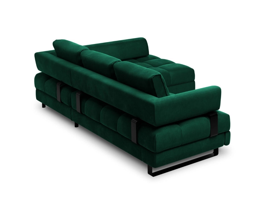 Cosmopolitan Design - Divano convertibile angolare destro con contenitore "Clinton" 5 posti in velluto verde bottiglia 