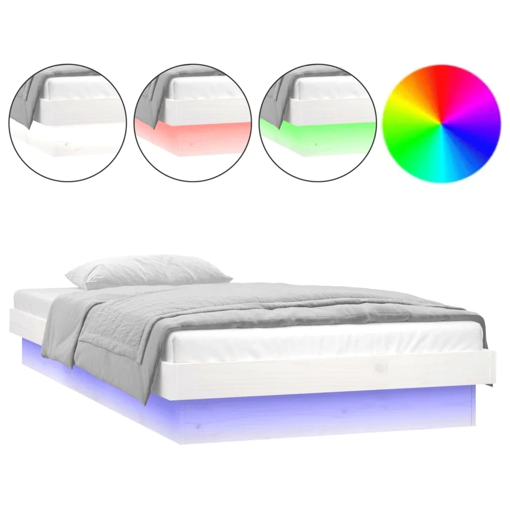 Giroletto con LED-Struttura Letto Bianco 90x190 cm Single in Legno Massello 282512