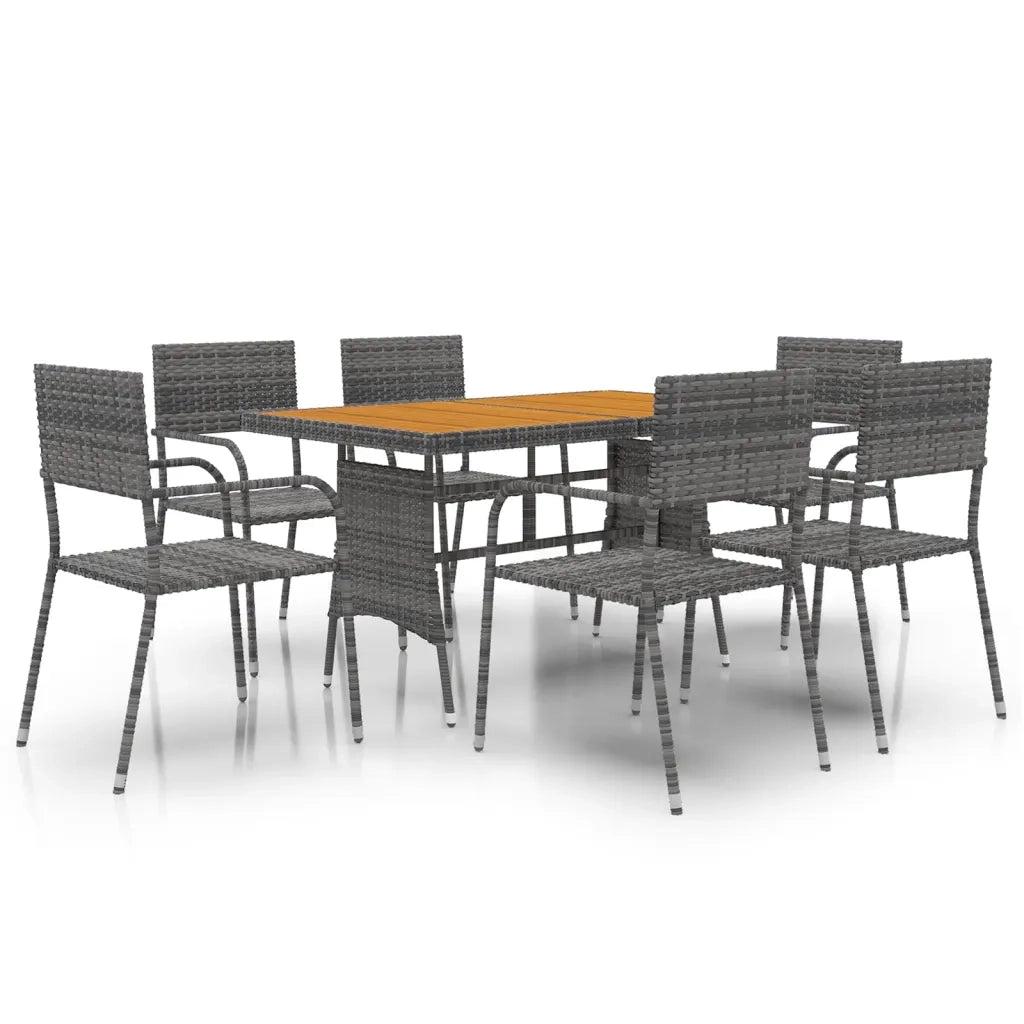 Set da Pranzo per Esterni 7 pz in Polyrattan Grigio 3120103
