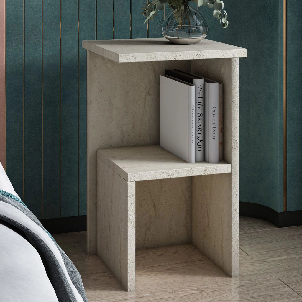 Comodino in legno "Roisin" - 30 x 30 x 50 cm - Travertino
