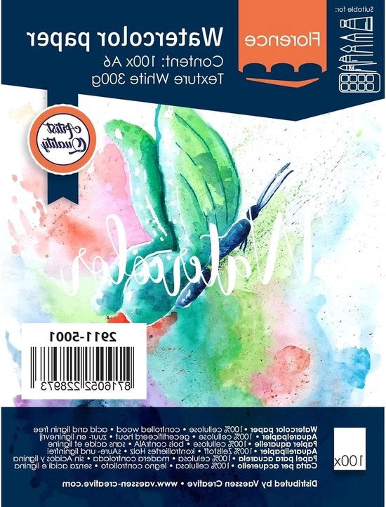 Papier aquarel con superficie strutturata 300 g/m² cellulosa bianco intenso A6 100 fogli