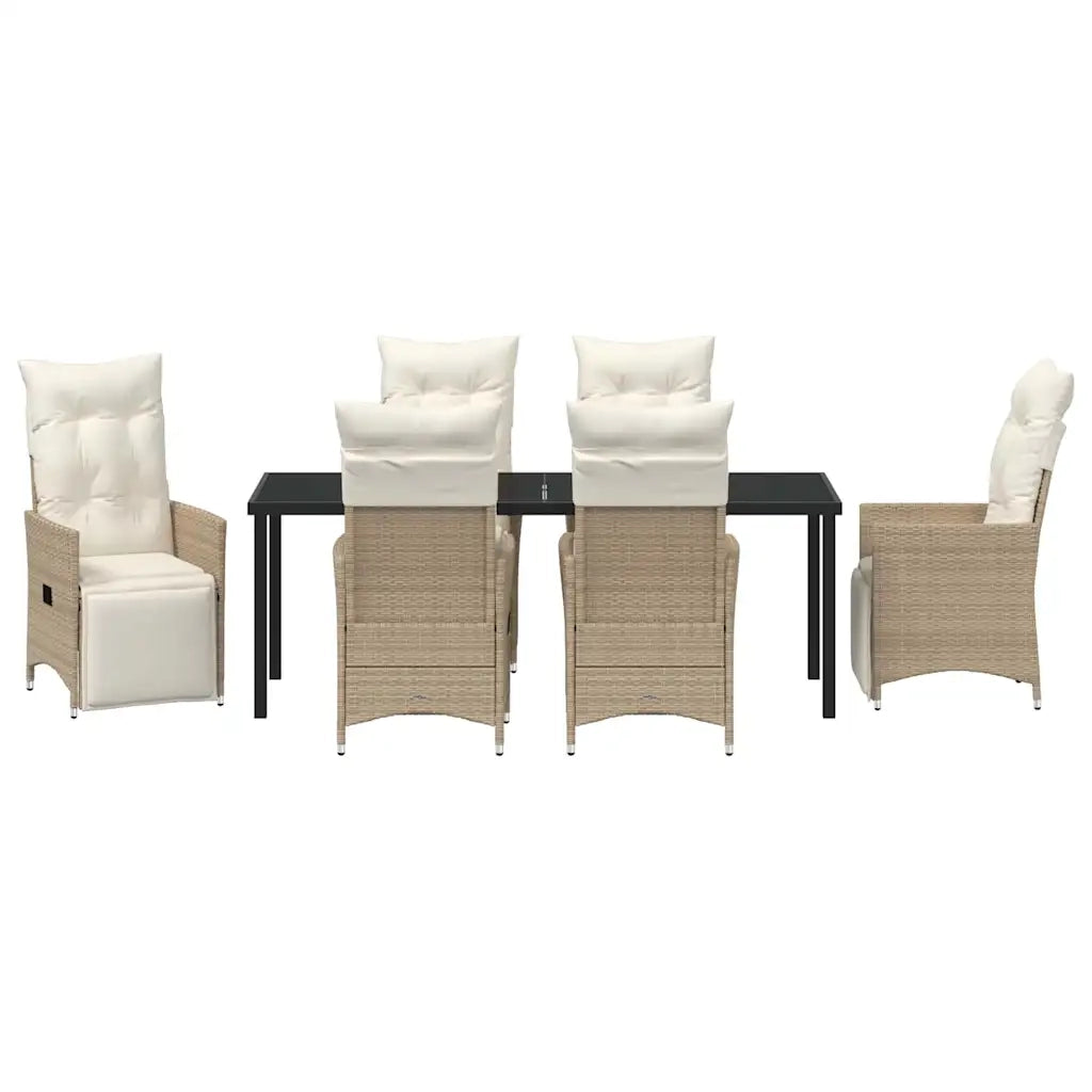 Set da Pranzo per Giardino con cuscino 7 pcs Beige polyrattan 3379588