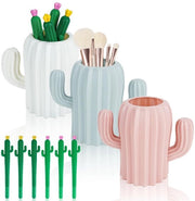 Cactus penhouder 3 in 1 per scrivania con 6 penne divertenti, organizzatore per pennarelli e accessori kawaii per casa, classe, ufficio e cabina di regia (3 colori)