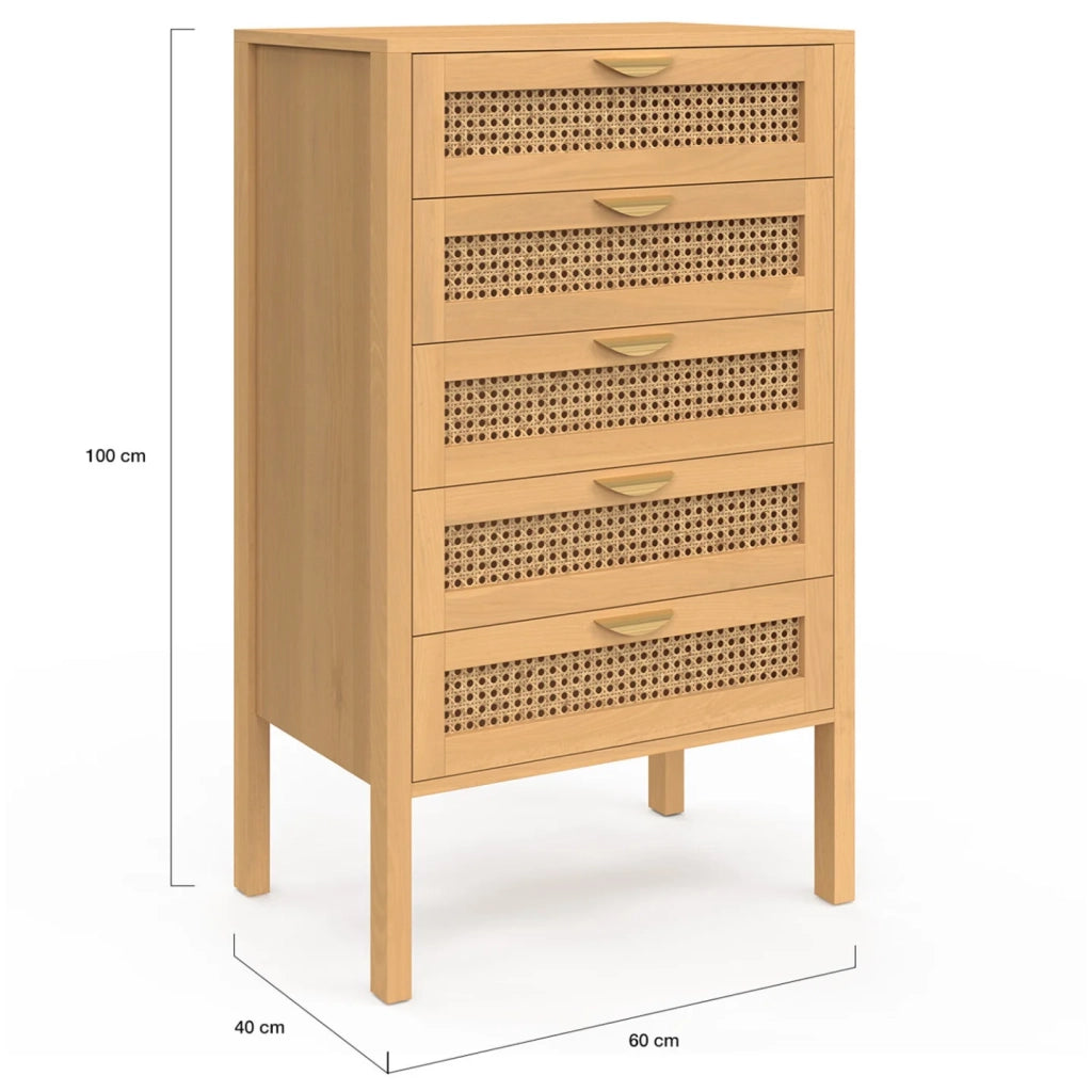 IDMarket - EDHEN Cassettiera a 5 cassetti 60 cm in canna color legno