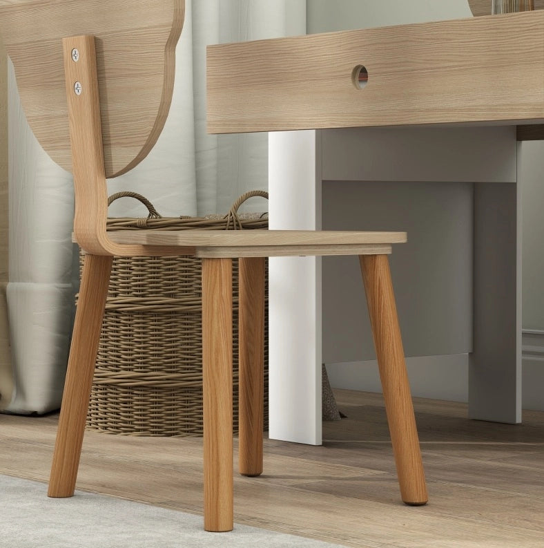 Set scrivania e sedia per bambini in legno naturale con cassetto