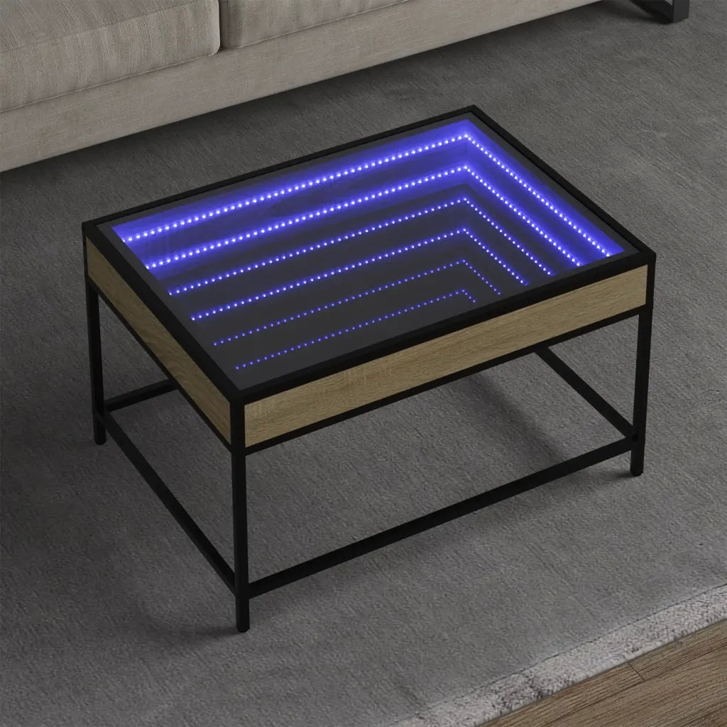 Tavolino da Salotto con LED Infinity-Tavolino da soggiorno Rovere Sonoma 70x50x41 cm