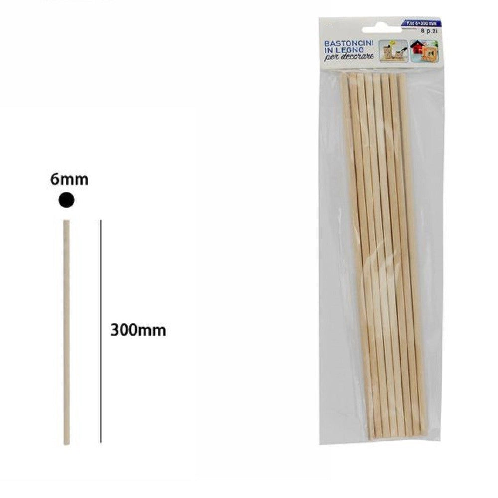 Trade Shop - Set 8 Bastoncini In Legno Lavoretti Attività Creative Stecchette 6x300 Mm 53873a -
