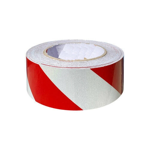 PELLICOLA NASTRO ADESIVO CATARIFRANGENTE RIFLETTENTE BIANCO ROSSO L 100CM H 50MM