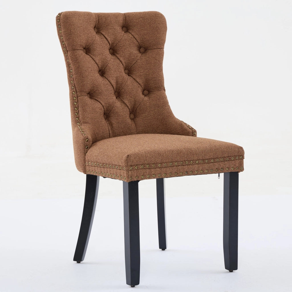 Sedie da Pranzo Imbottite in Lino con Gambe in Legno Massello, Set 2 Pezzi ¨C Xylo ¨C Marrone