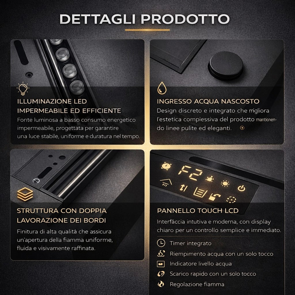 Camino Elettrico a Vapore Acqueo con Fiamme 3D con Bruciatore a Incasso 120x21,5x24 cm DFVAPO120 Pannello Digitale e