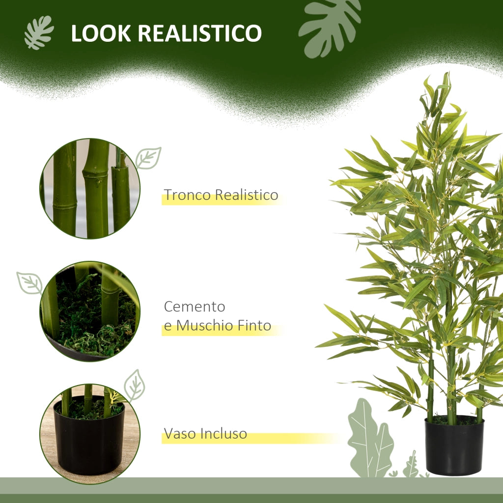 Pianta Artificiale Bambu ¨C zephmum ¨C Verde 90 cm Vaso Cemento 15x12.5 cm