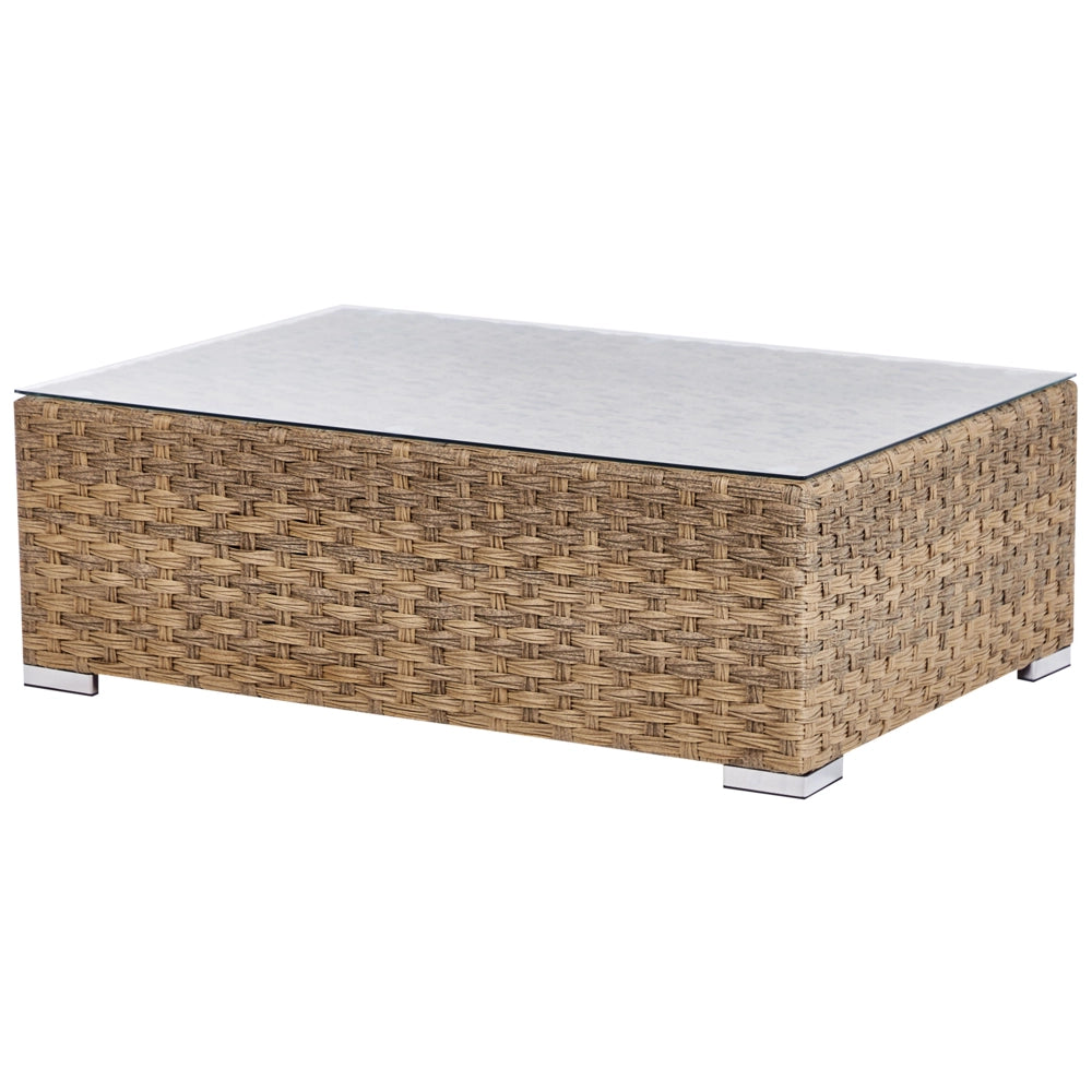 Set da giardino 8 posti in rattan color marrone chiaro lato destro con cuscini beige Divano ad angolo Poltrona Tavolino da caffè
