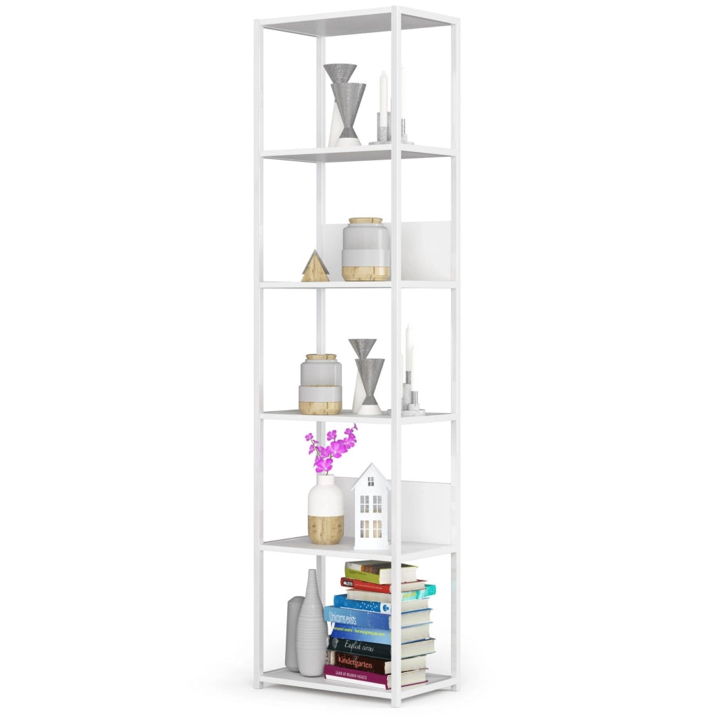 Scaffale stilo loft con ripiani in legno 50 cm Bianca 50 cm inserto frontale Bianco 50x32x192 cm