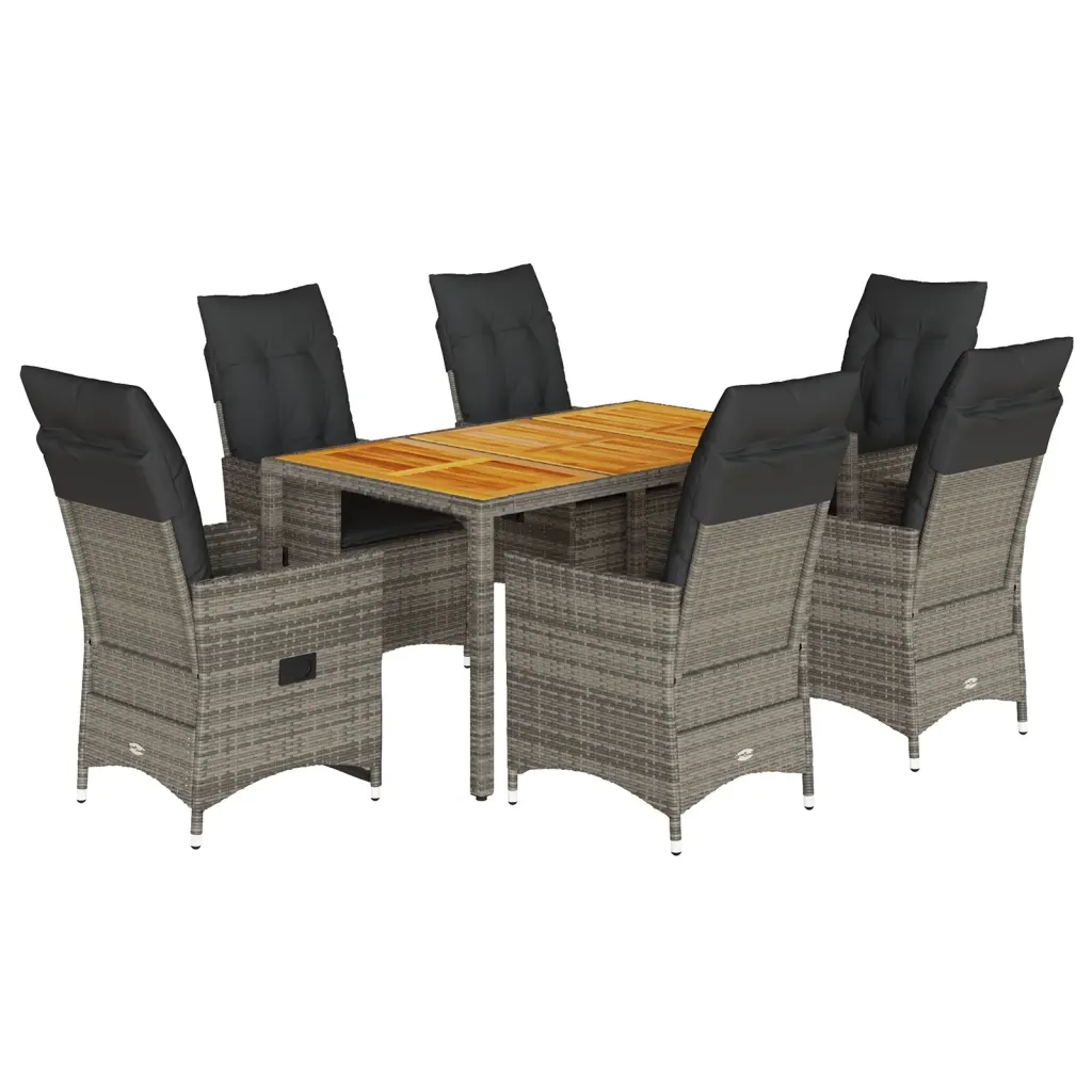 Set da Pranzo da Giardino 7 pz con Cuscini in Polyrattan Grigio 3276728