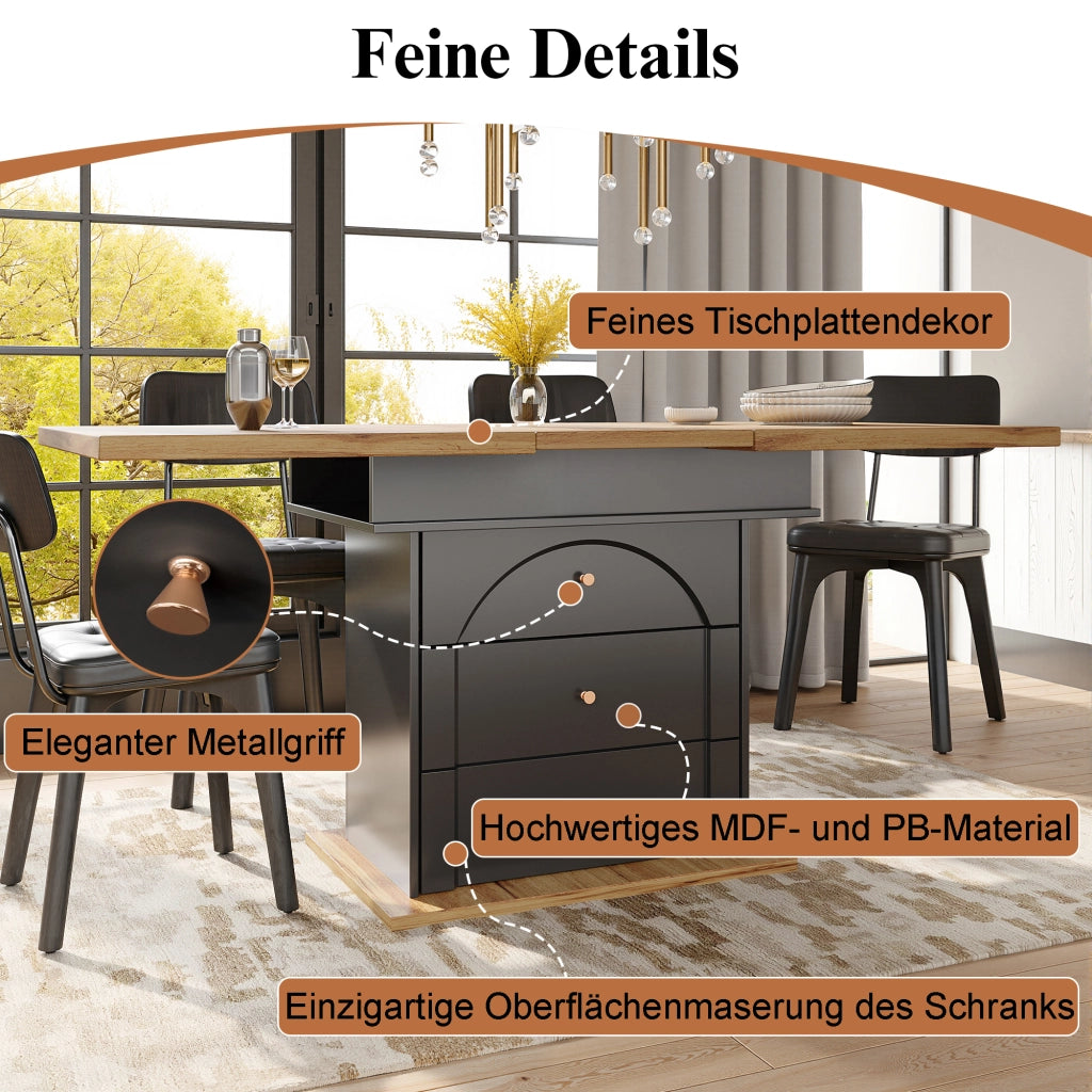 TAVOLO Allungabile 110-140x80 cm MDF Nero/Naturale