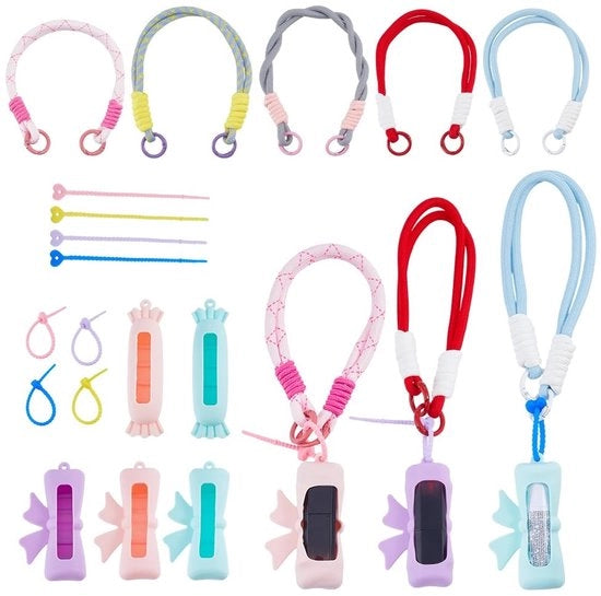 Set di supporti per balsami labiali 5 pezzi - Set di anelli di chiave - Materiale silicona duraturo - Maniglie a mano - Colori misti - Per donne - Supporto per matite labiali
