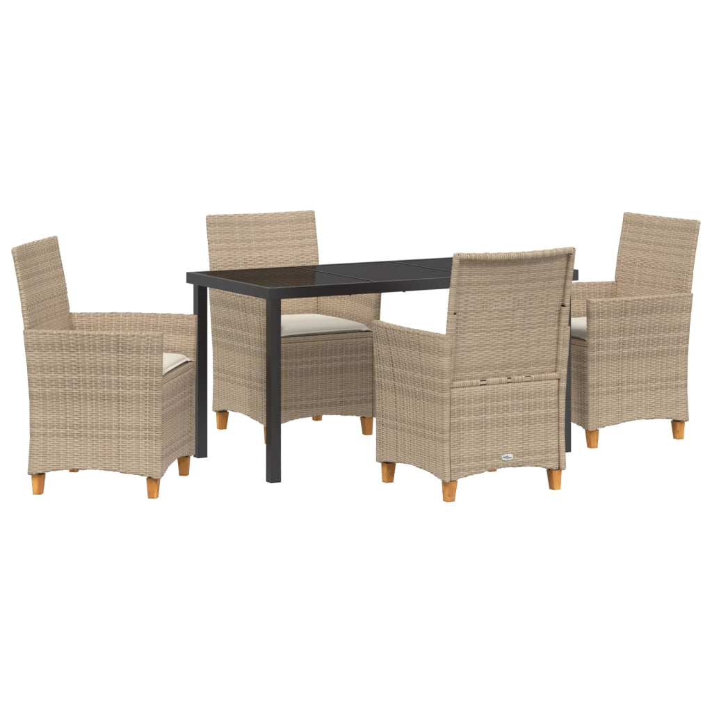 Set da Pranzo da Giardino da 5 Pezzi con Cuscini Beige Polyrattan