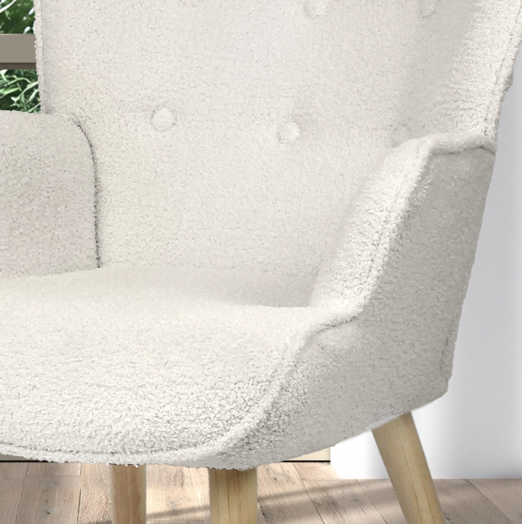 Poltrona Hispanohogar tessuto bouclé bianco gambe Hispanohogar legno 96x67x76