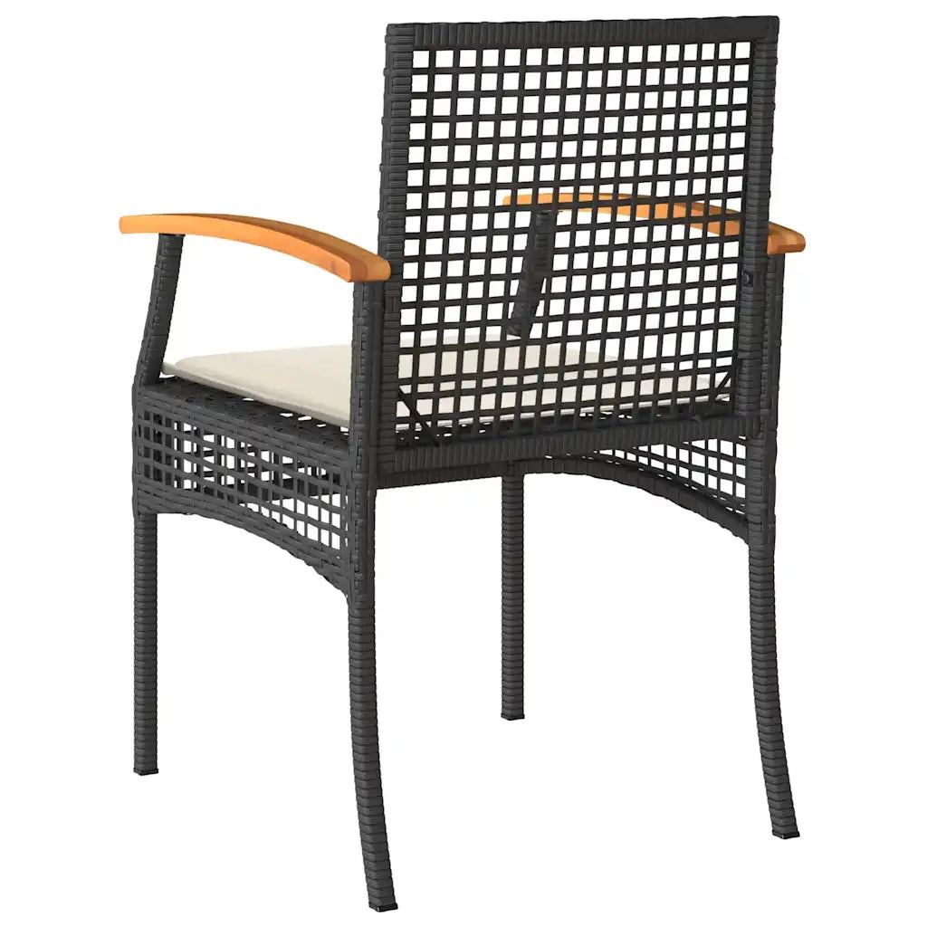 Set da Bistr¨° 3 pz | Set Salotto da Giardino con Cuscini Nero Polyrattan e Legno Acacia