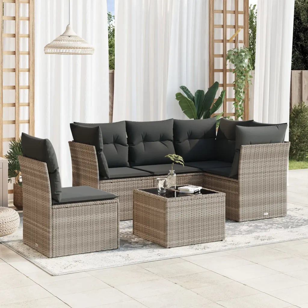 Set Divano da Giardino 6pz con Cuscini Grigio Chiaro Polyrattan 3249491
