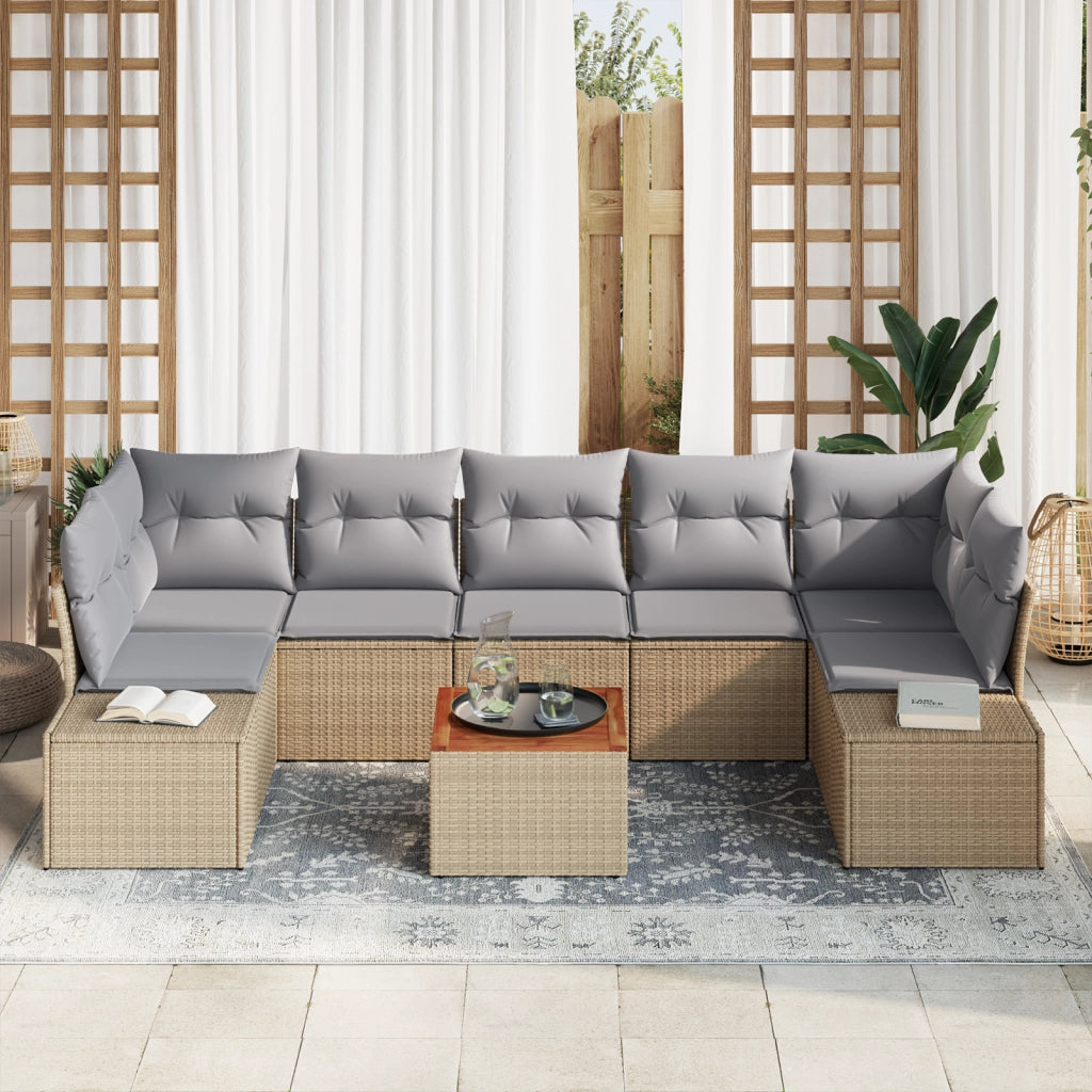 Set di SofÃ  da Giardino 8 Pezzi con Cuscini Beige Rattan Sintetico Acacia